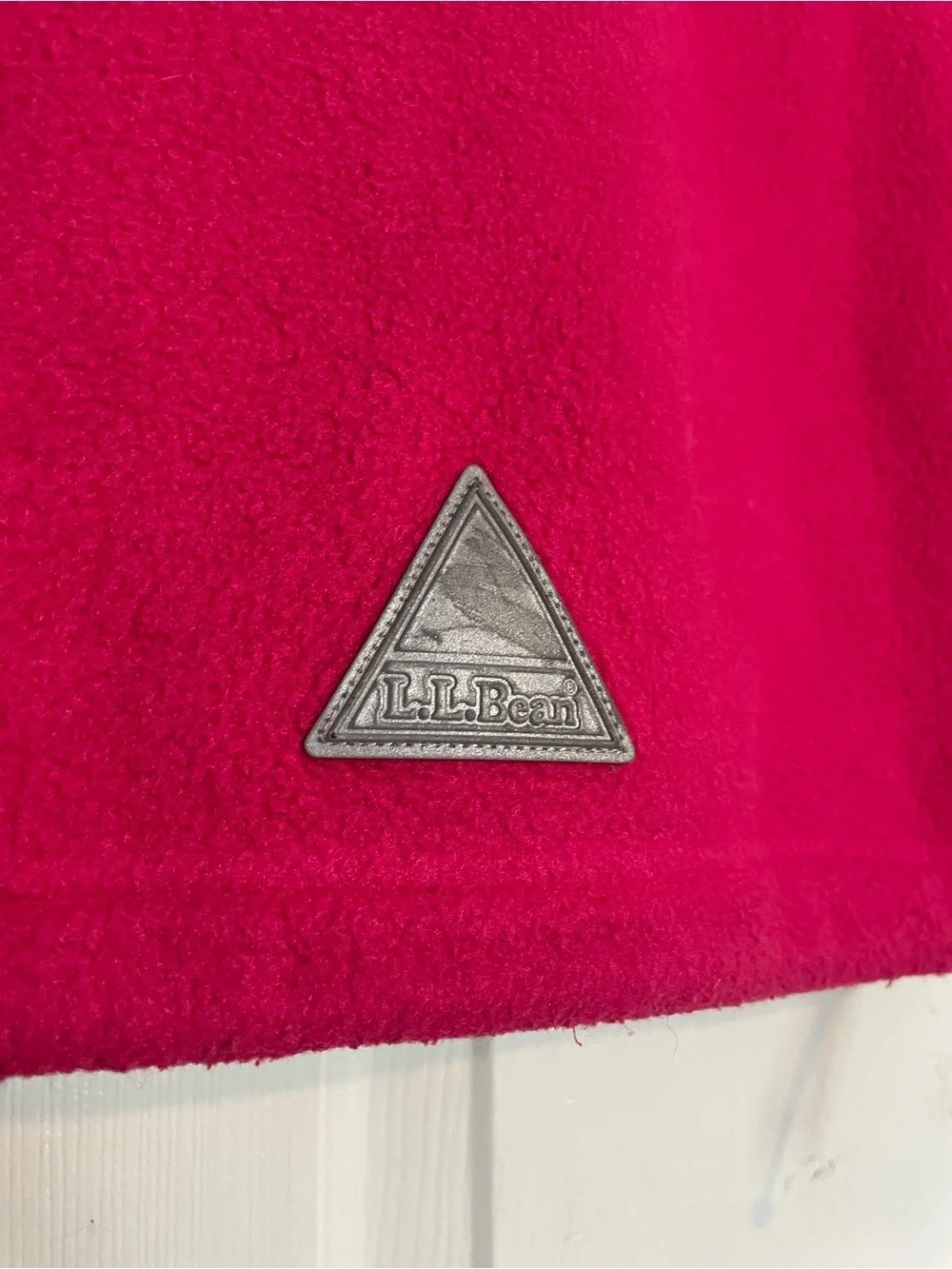 L.L. Bean Girls size Medium 10-12 Bright Pink Fleece Hoodie with Navy Trim